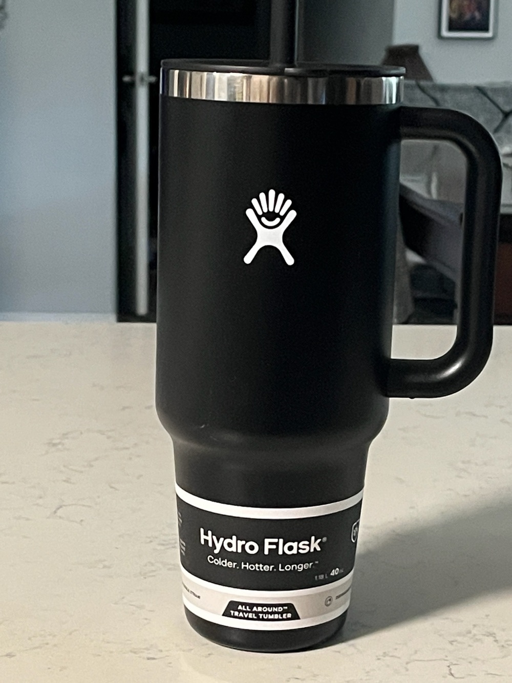Hydro Flask Matte Black Travel Tumbler with Handle